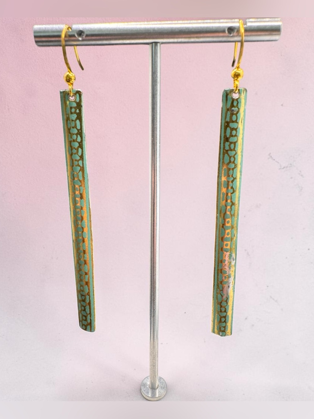 Gold & Turquoise Long Bar Dangle Earrings - SKU M